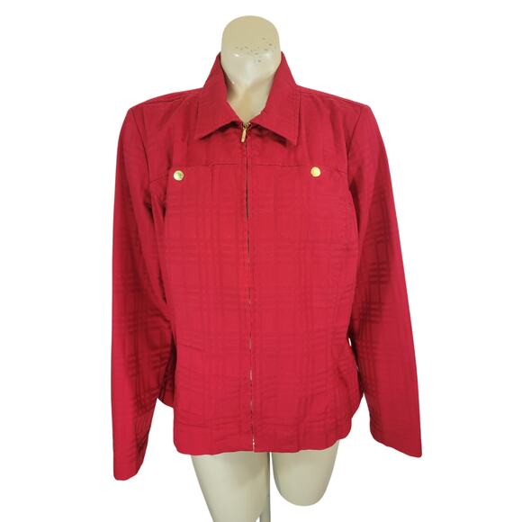 Christopher & Banks Red Stretch Textured Full Zip Jacket Women's Size Large - Picture 1 of 12